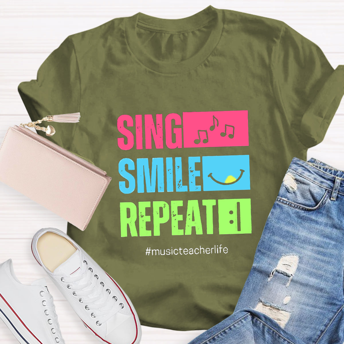 Sing Smile Repeat Music Teacher T-Shirt
