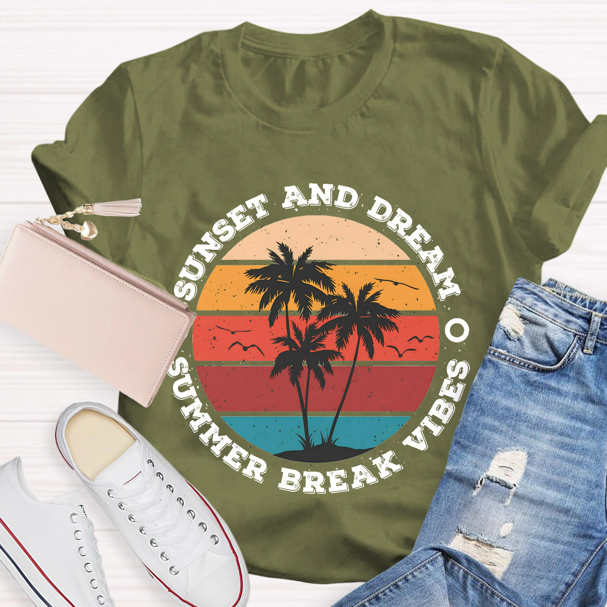 Sunset And Dream Summer Break Vibes Teacher T-Shirt