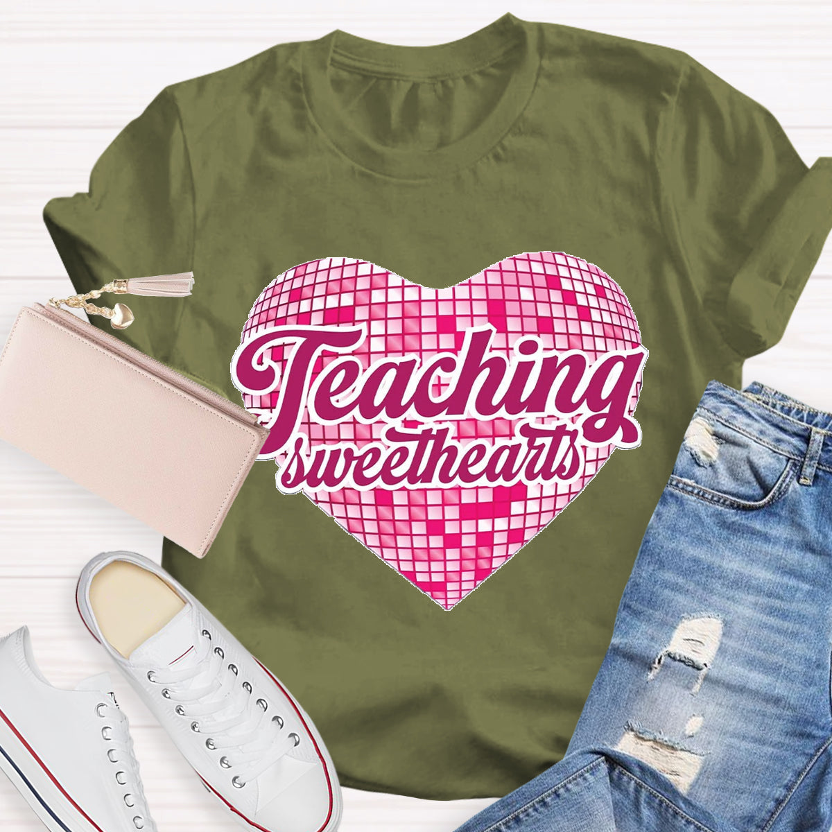 Teaching Sweethearts Pink Plaid Heart T-Shirt