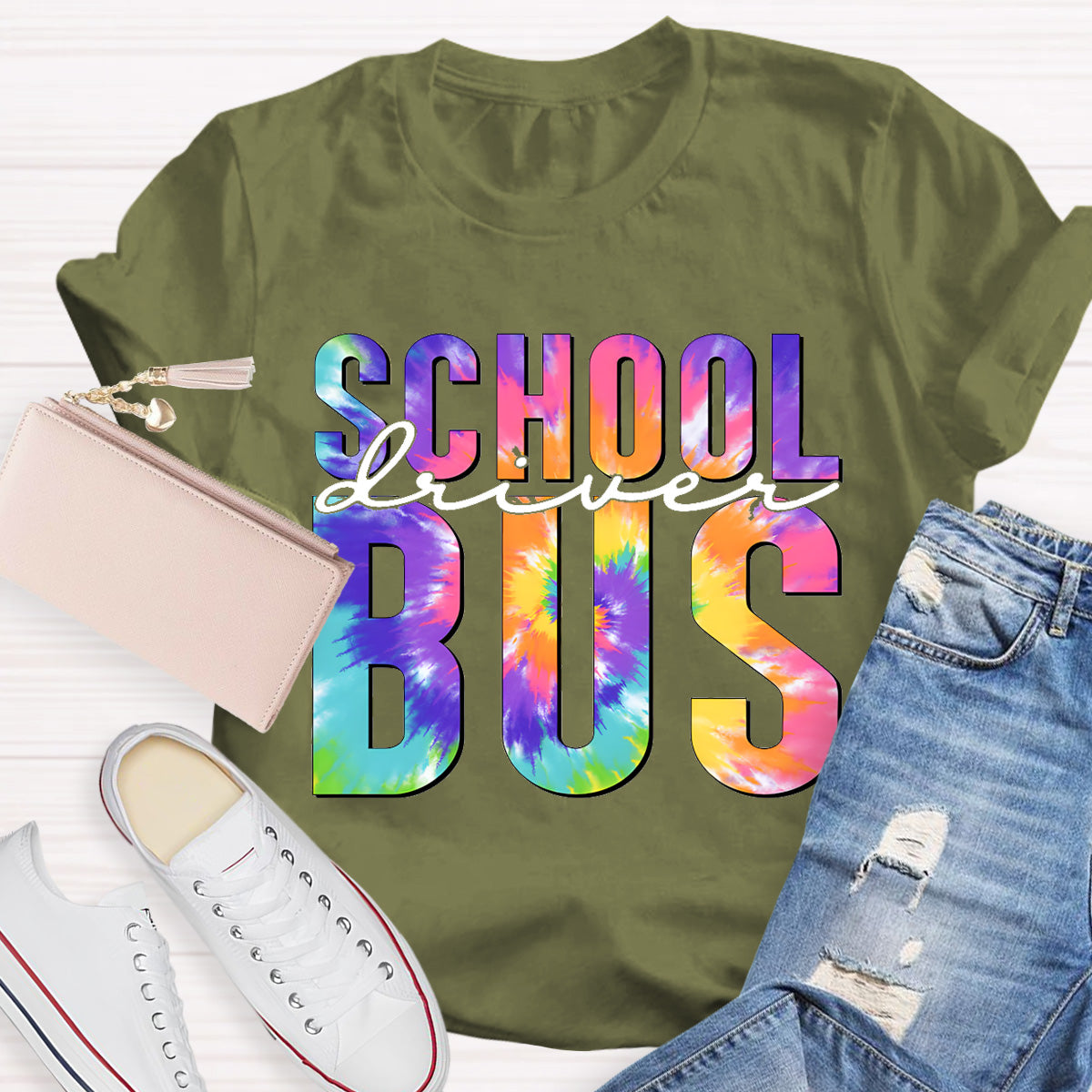 Colorful Printed School Bus Driver T-Shirt