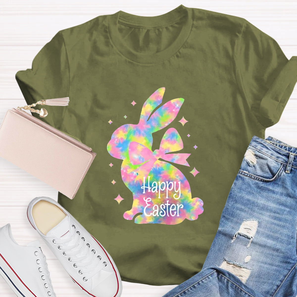 Happy Easter Colorful Bunny Teacher T-Shirt