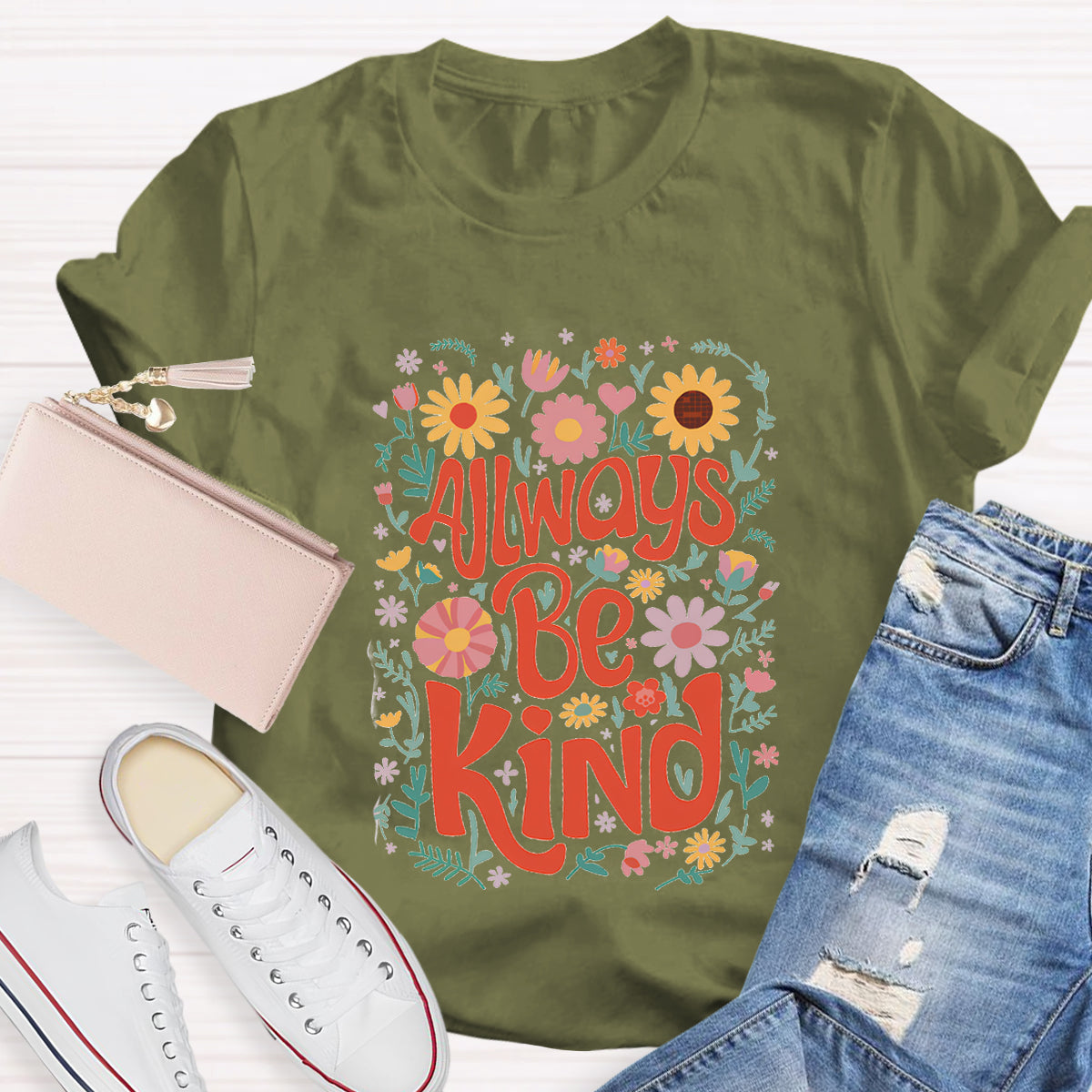 Always Be Kind Floral Teacher T-Shirt