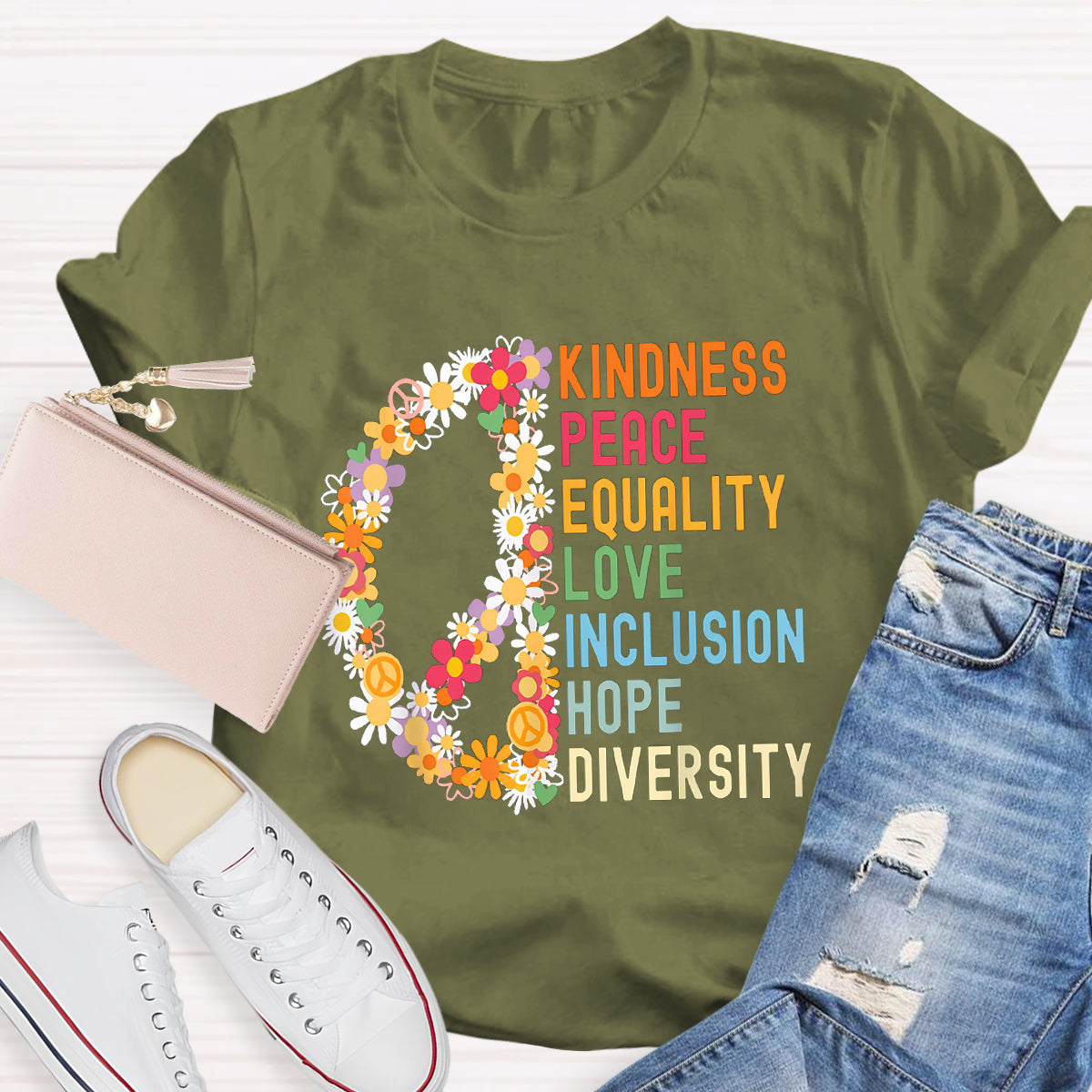 Kindness Peace And Love Flower Peace Sign T-Shirt