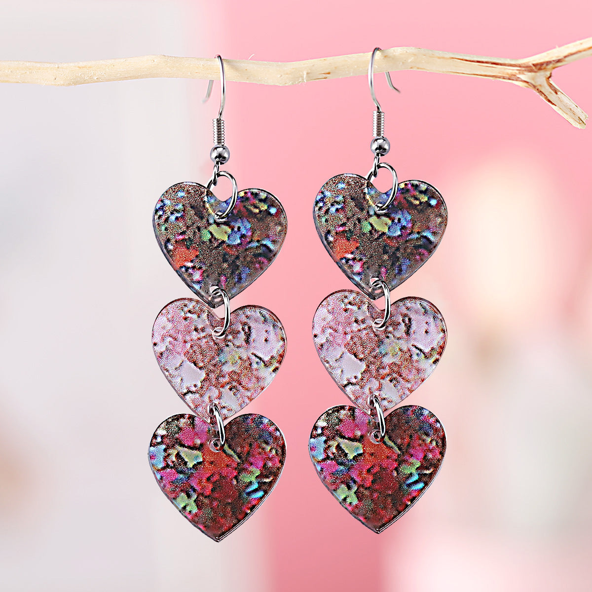 Heart-Shaped Triple-Earring Sequins For Valentine'S Day
