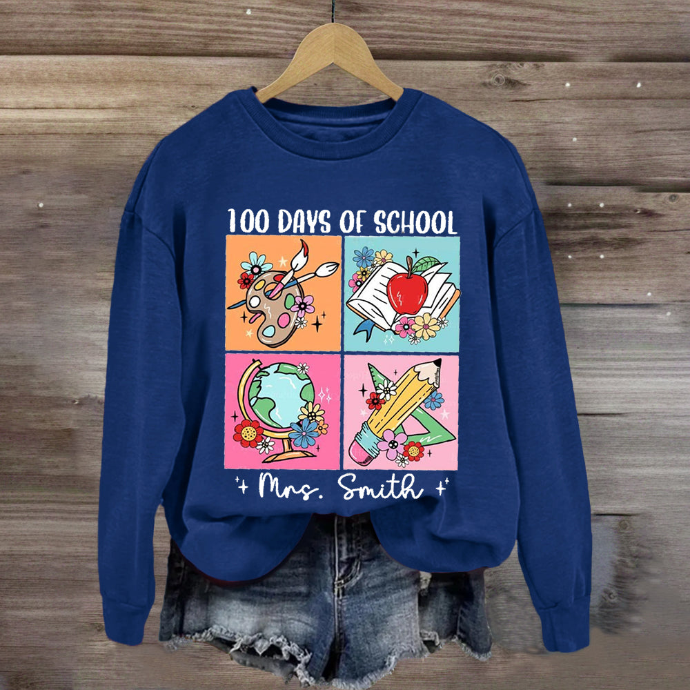 Personalized Name 100 Days Of School Pencil Apple Sweatshirt