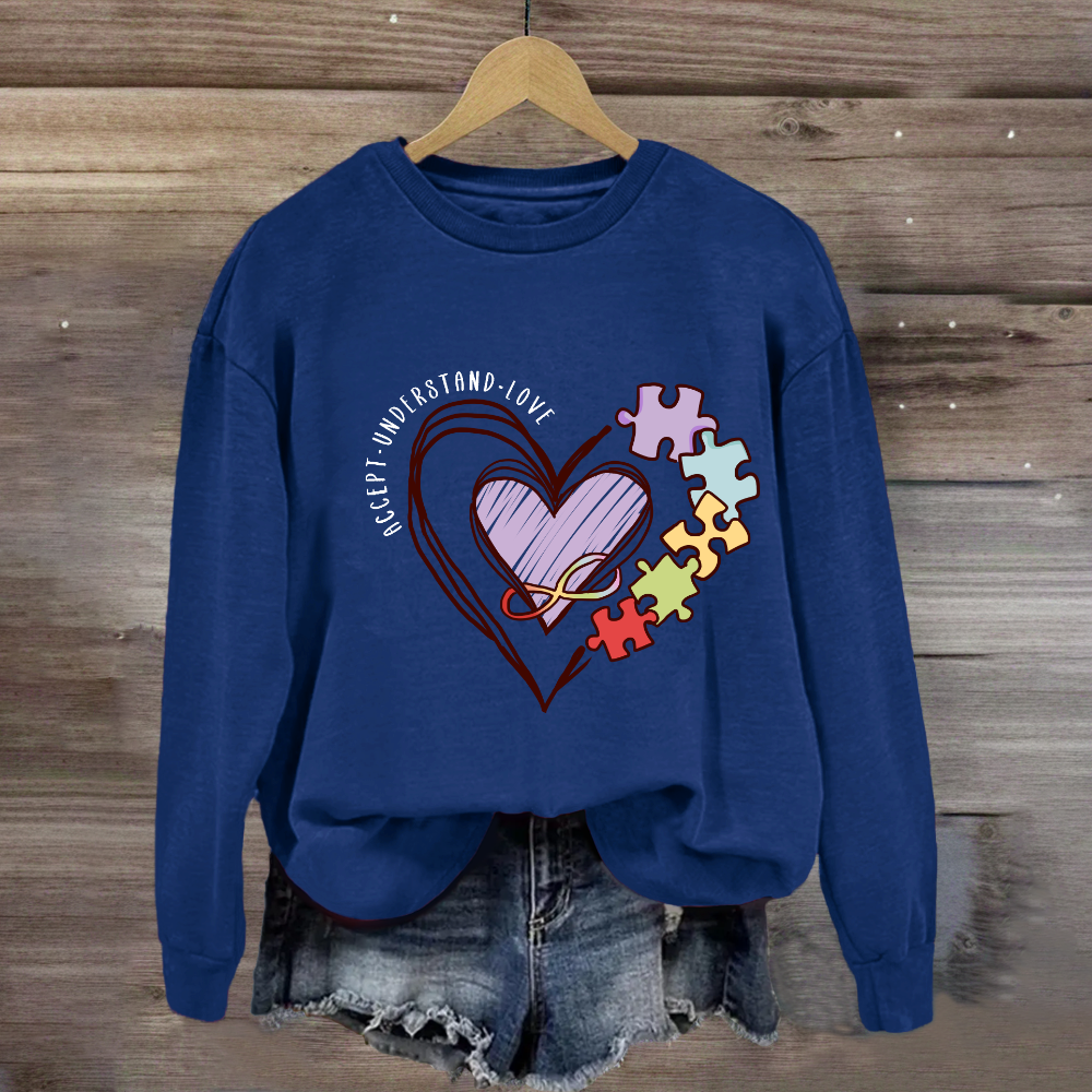 Accept Understand Love Puzzle Heart Sweatshirt