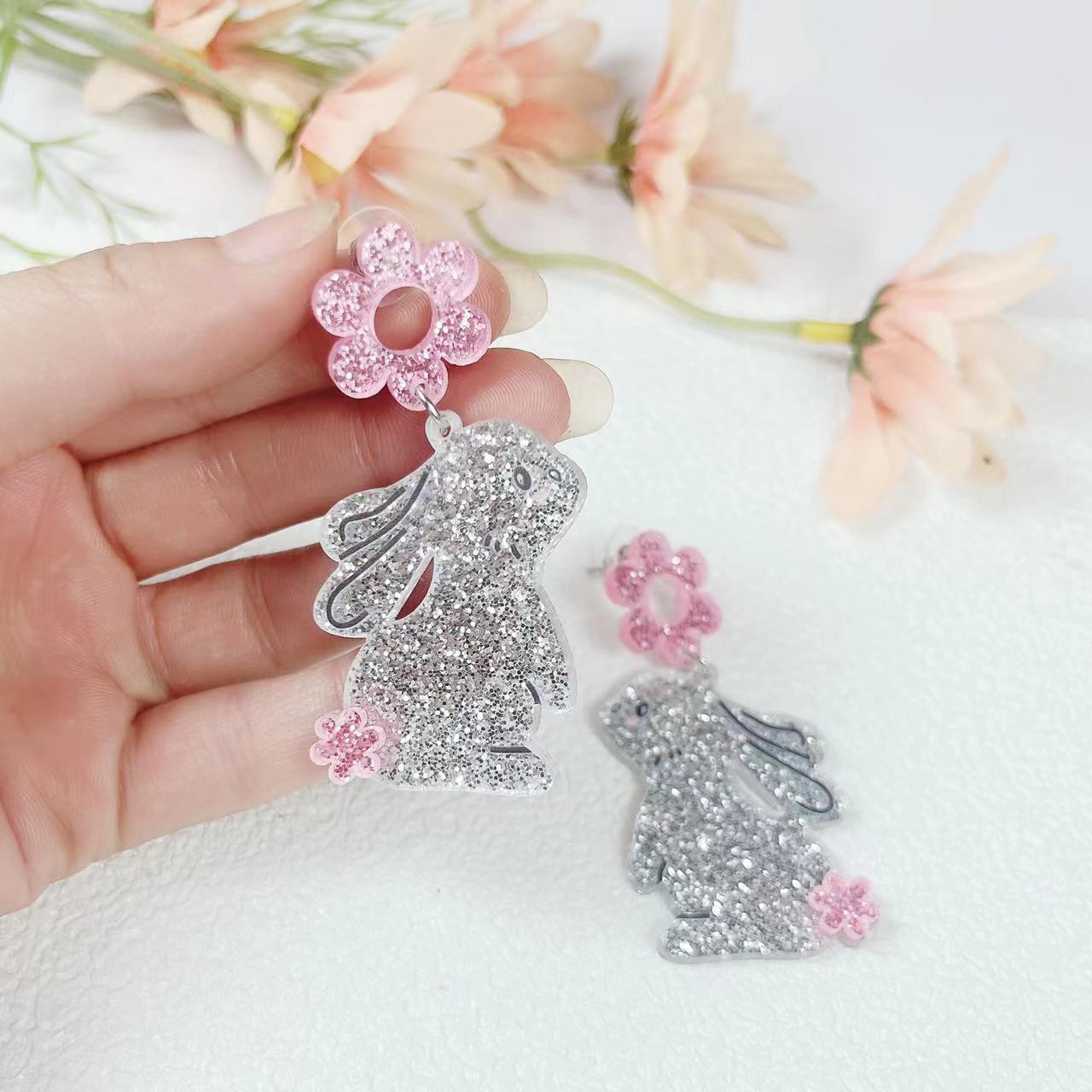 Easter Super Sparkling Silver Bunny Earrings