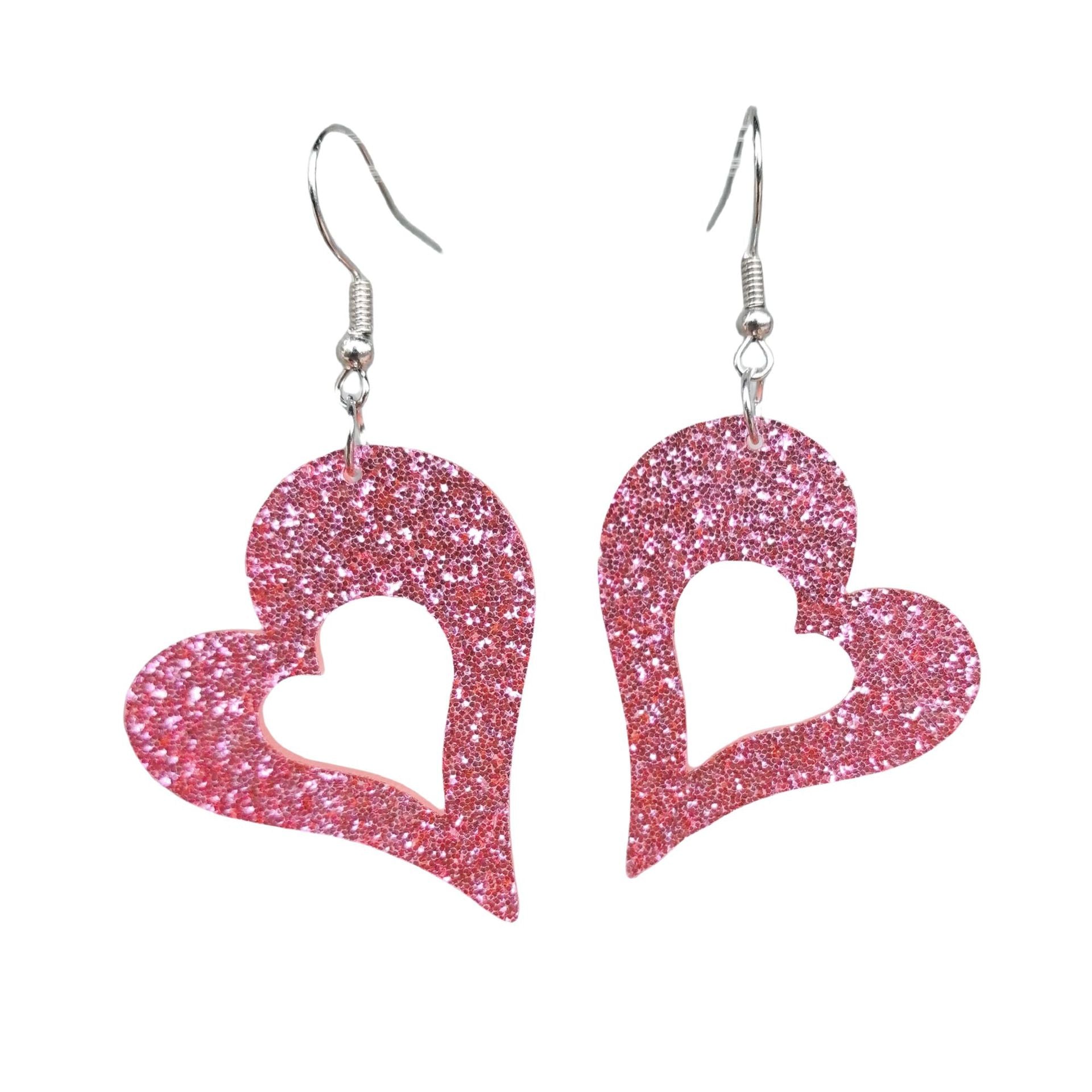 Valentine'S Day Pink And Red Sequined Heart Earrings