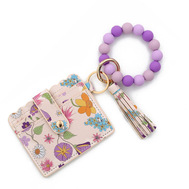 Silicone Bead Bracelet Keychain Printed Card Holder Bow