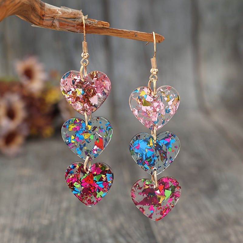 Valentine’s Day Layered Acrylic Heart Drop Earrings