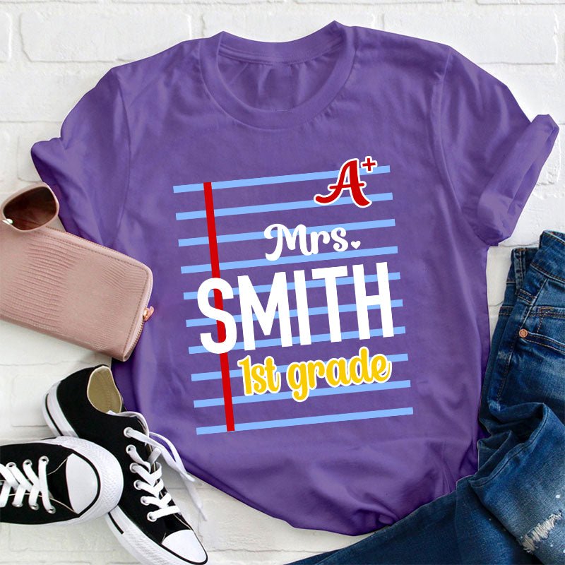 Personalized Name And Grade A Teacher T-Shirt