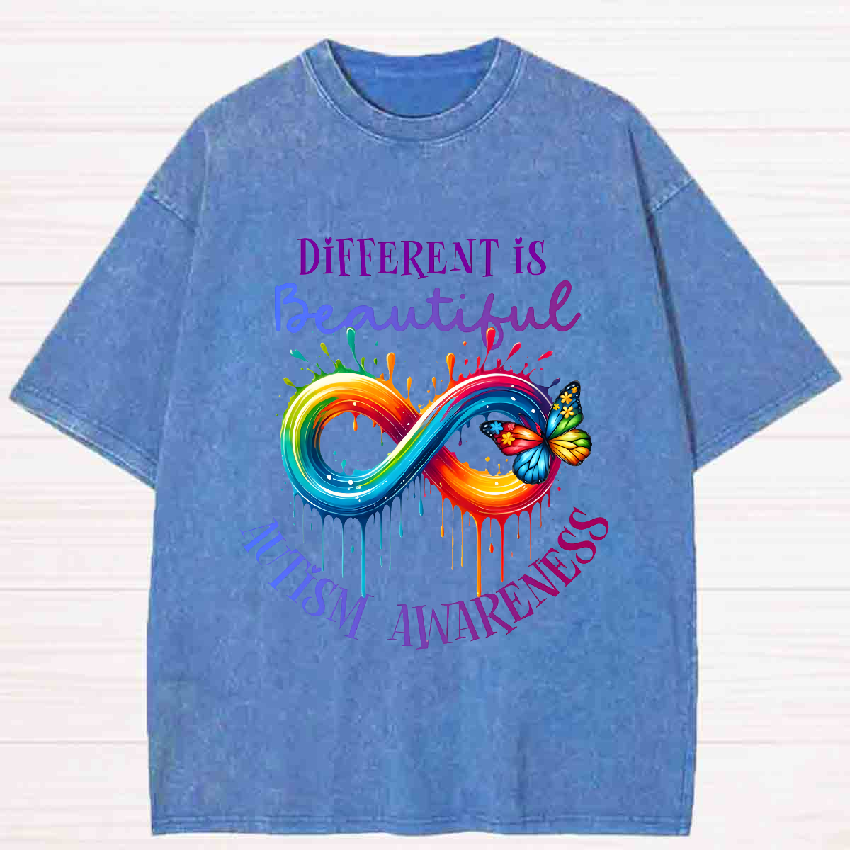 Different Is Beautiful Autism Awareness Butterfly Washed T-shirt