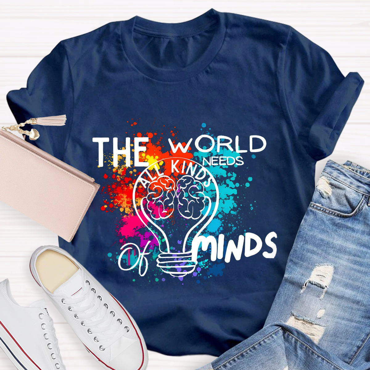 The World Needs All Kinds Of Minds Colorful Brain T-Shirt