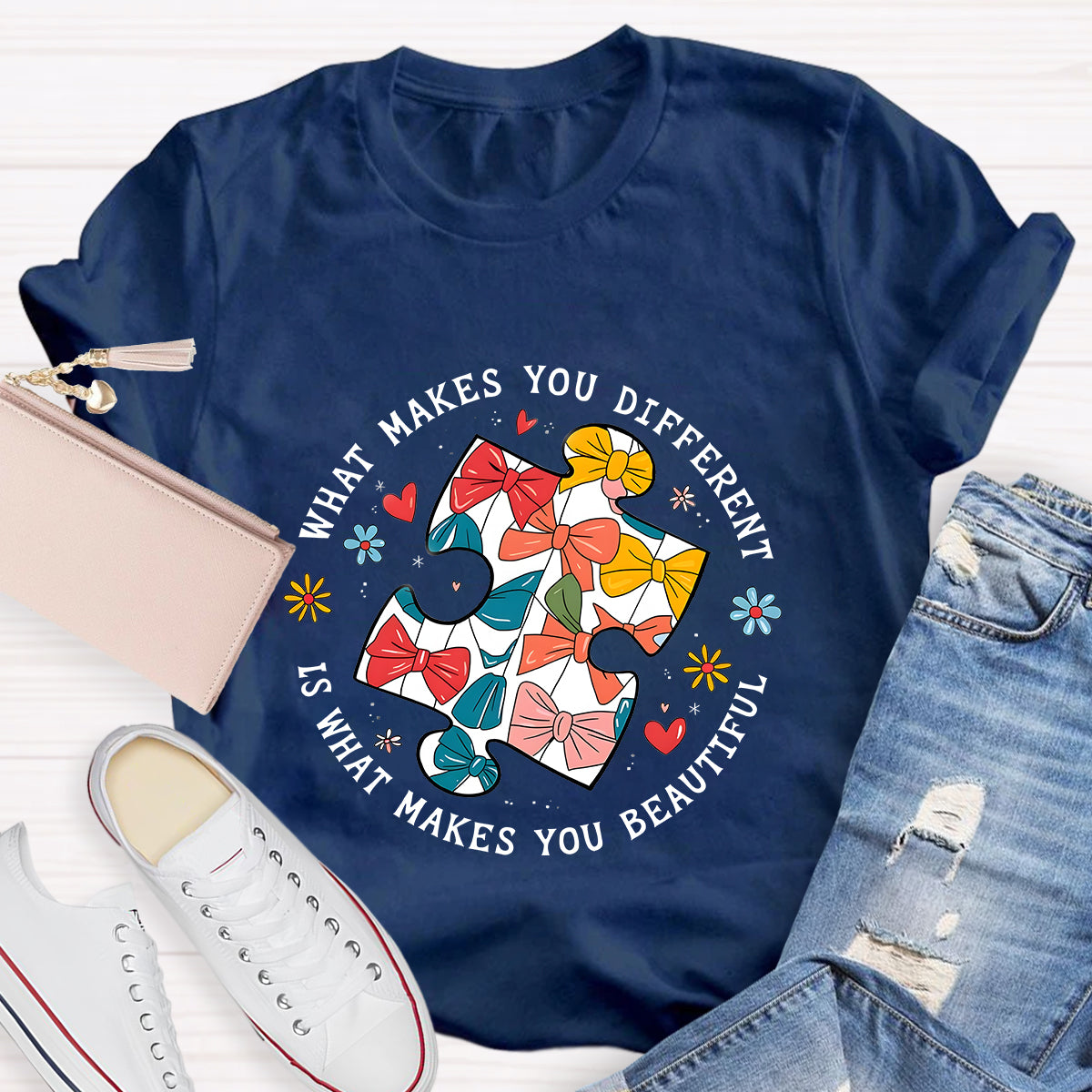 What Makes You Different Is What Make You Beautiful Bow Puzzle T-Shirt