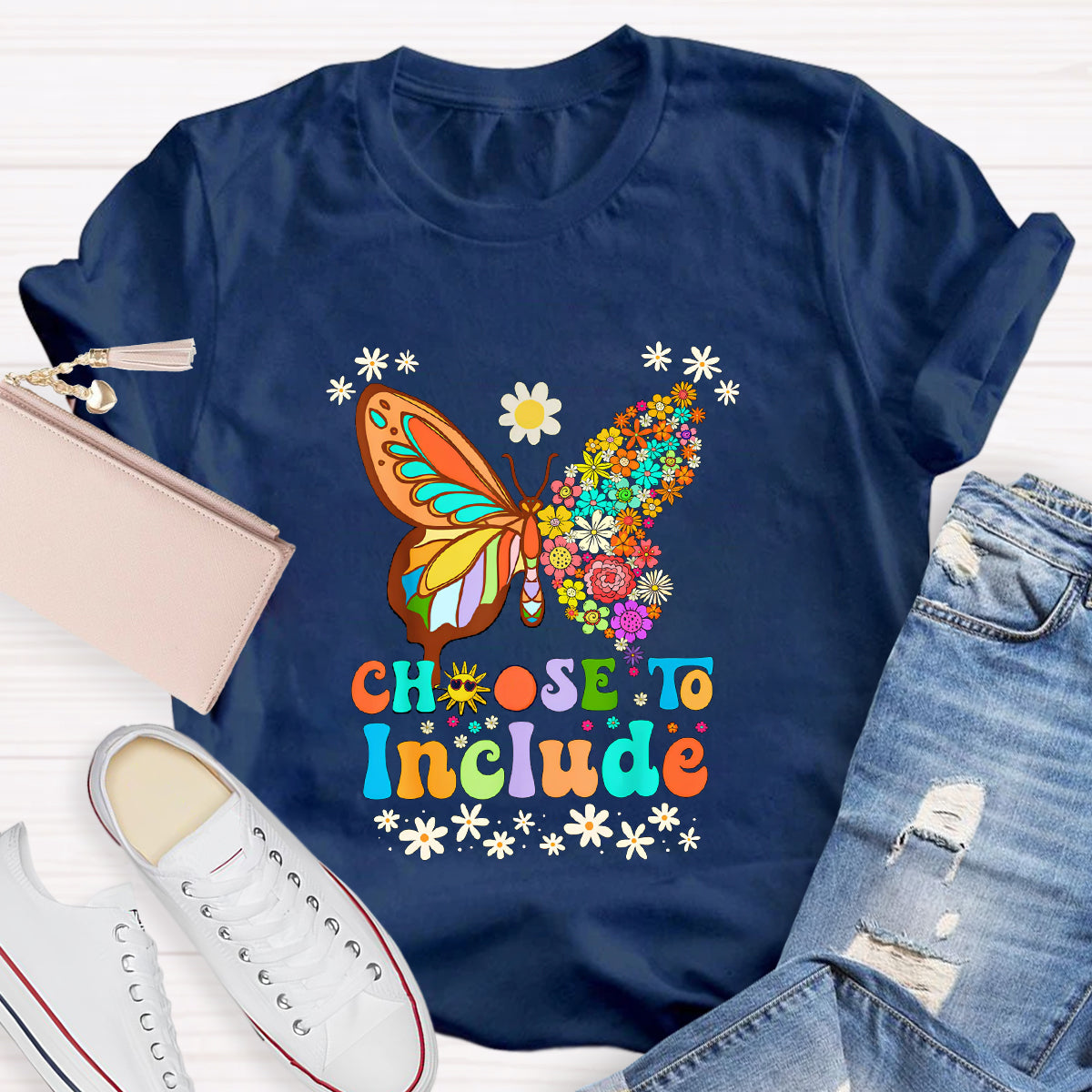 Choose To Include Floral Butterfly Teacher T-Shirt