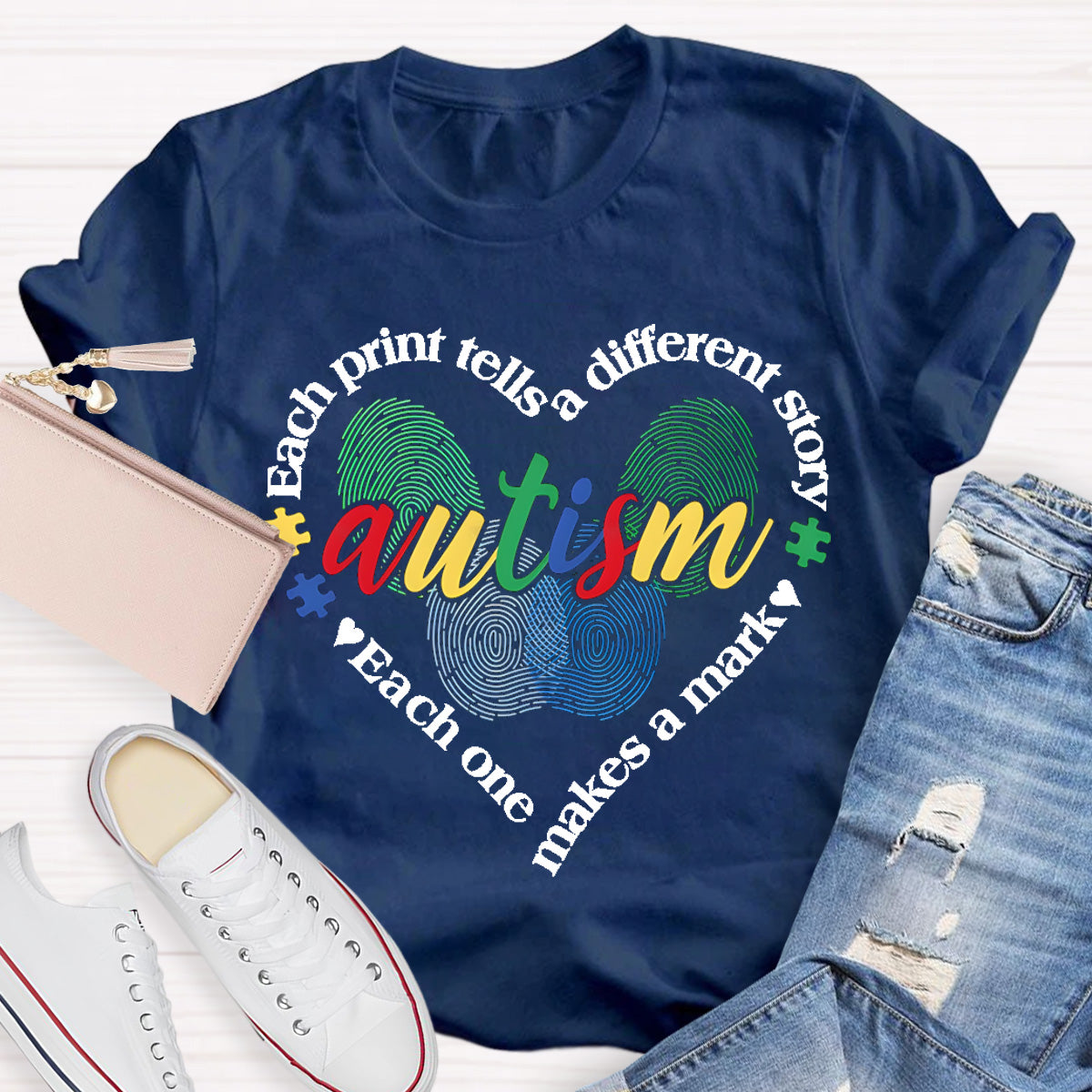 Each Print Tells A Different Story Autism Heart Teacher T-Shirt