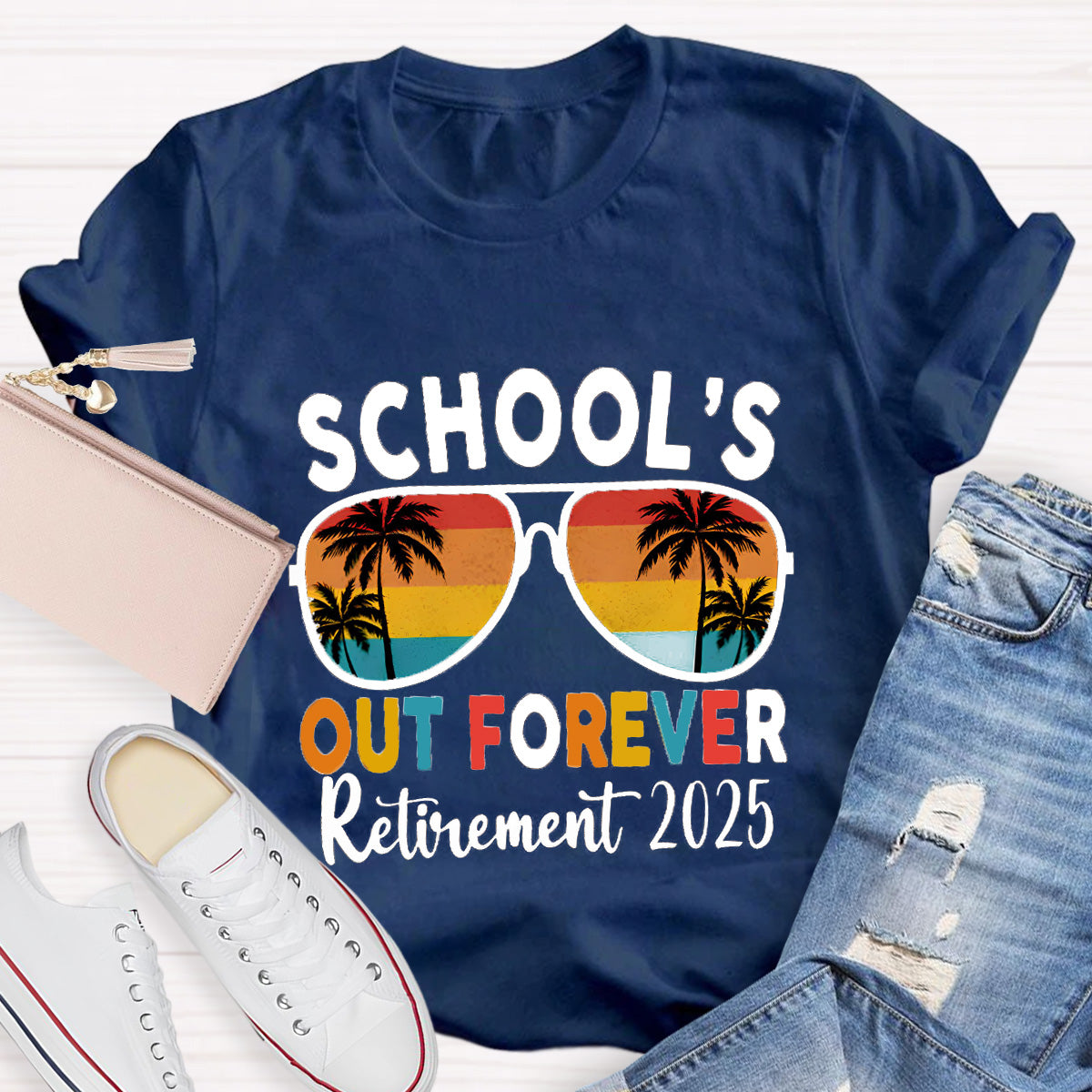 Personalized Retirement Year School's Out Forever Teacher T-Shirt