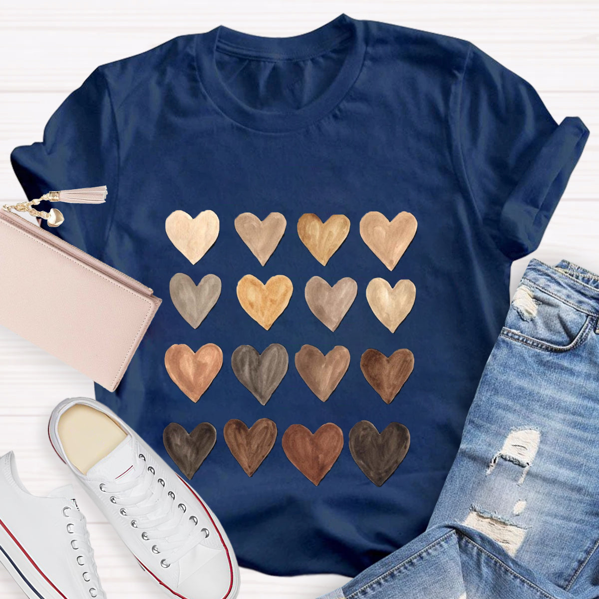 Skin Tone Kindness Watercolor Hearts T-Shirt