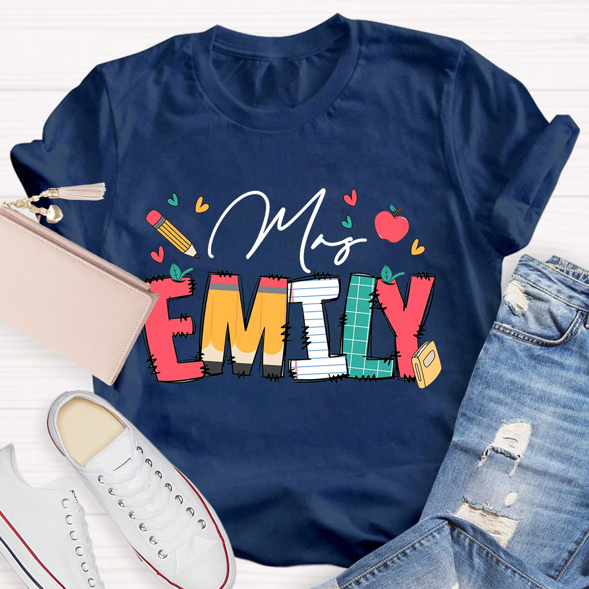 Personalize Name Apple Teacher T-Shirt