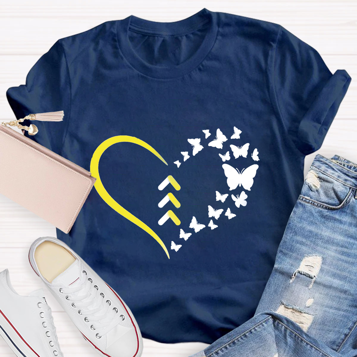 Blue Butterfly World Down Syndrome 3.21 Day T-Shirt
