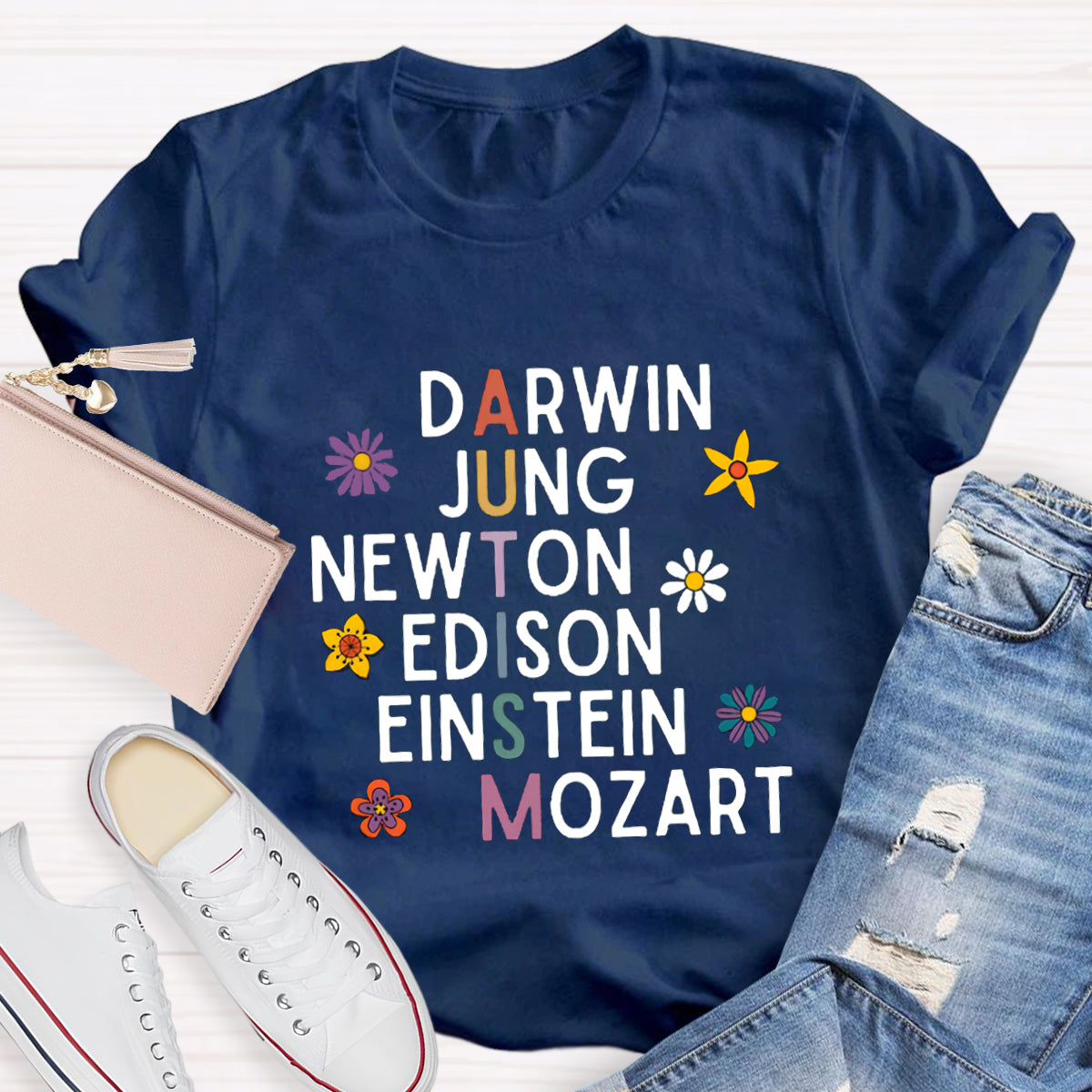 Darwin Jung Newton Einstein Edison Mozart Autism Teacher T-Shirt