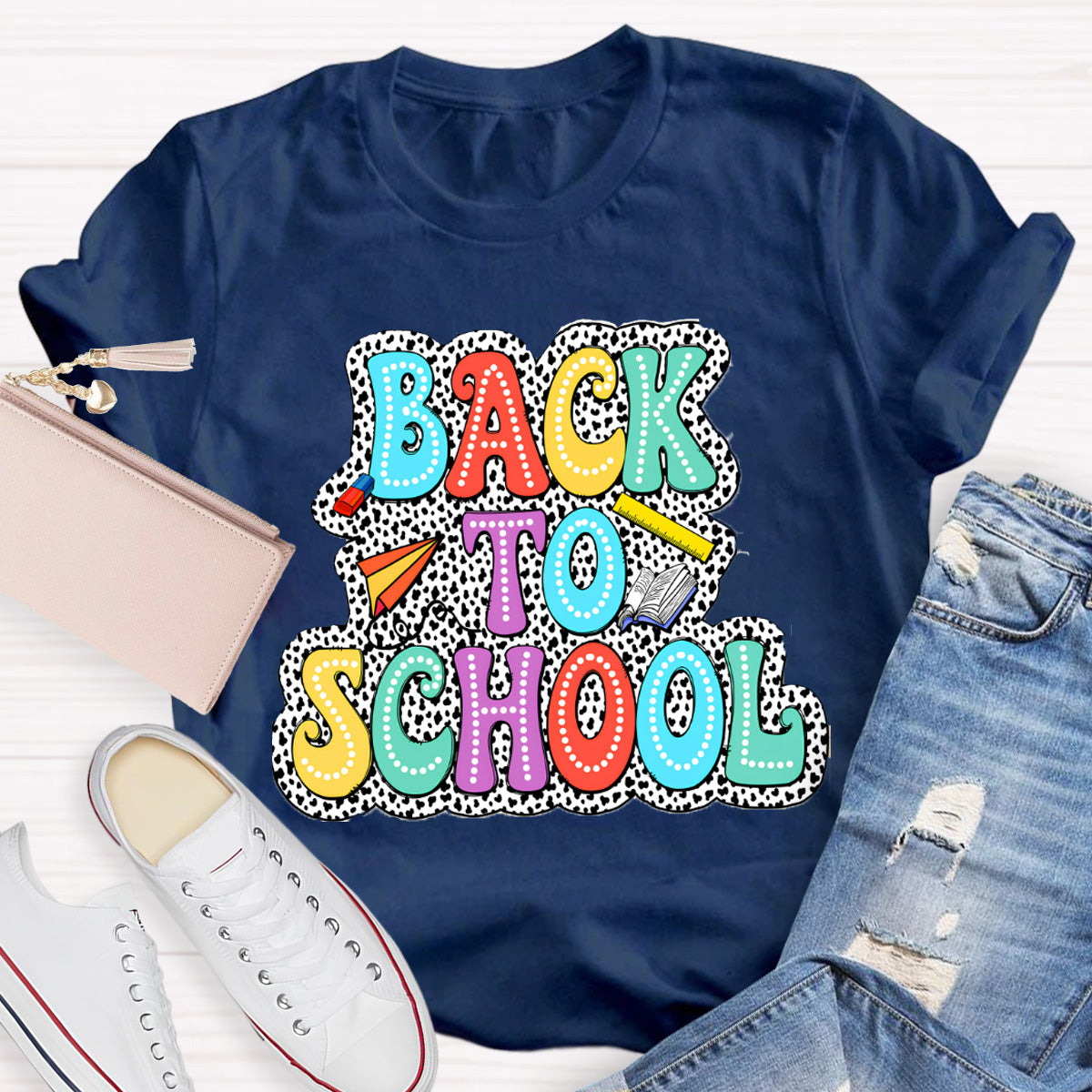 Welcome Back To School Dot Printed Teacher T-Shirt
