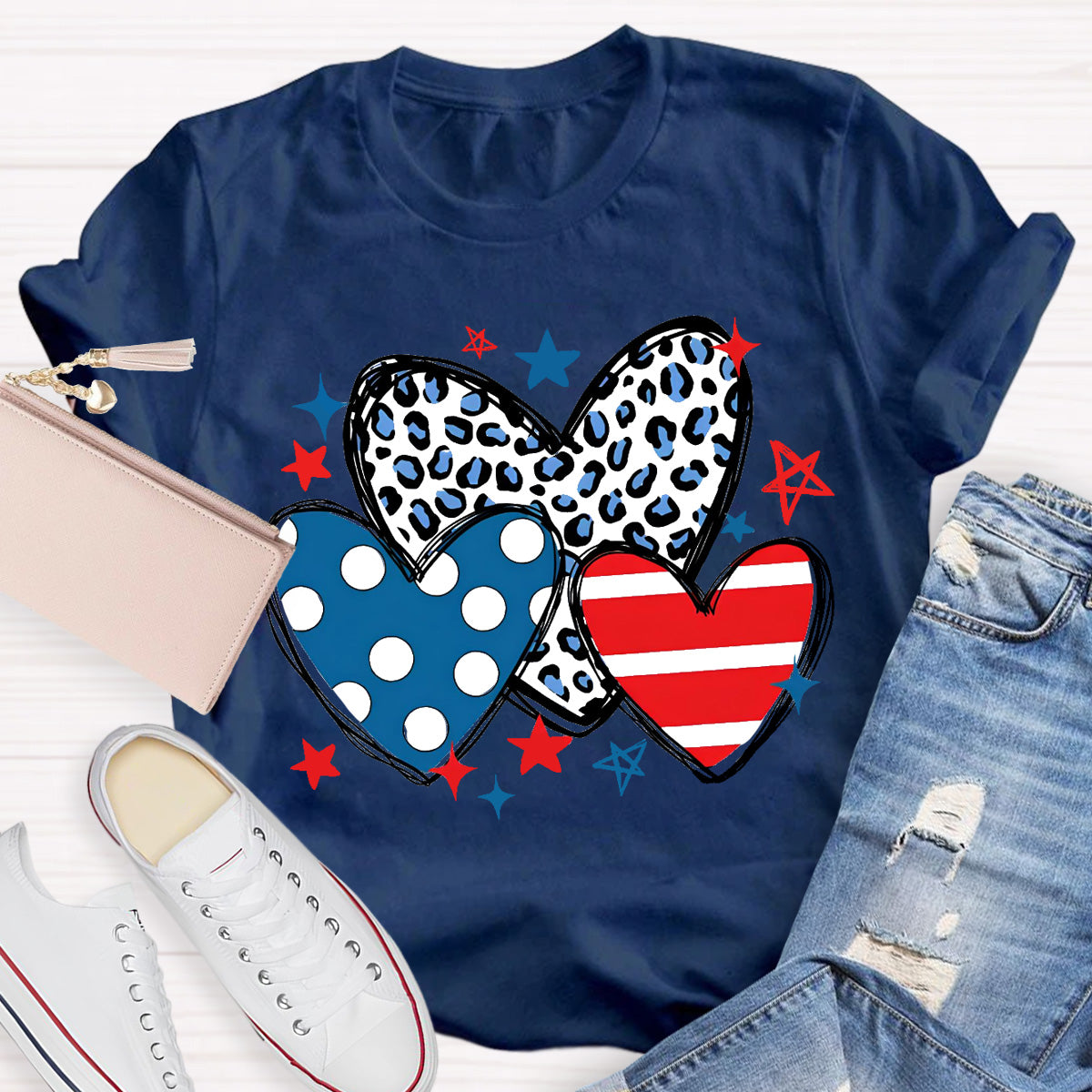 Three Heart  And Stars Teacher T-Shirt