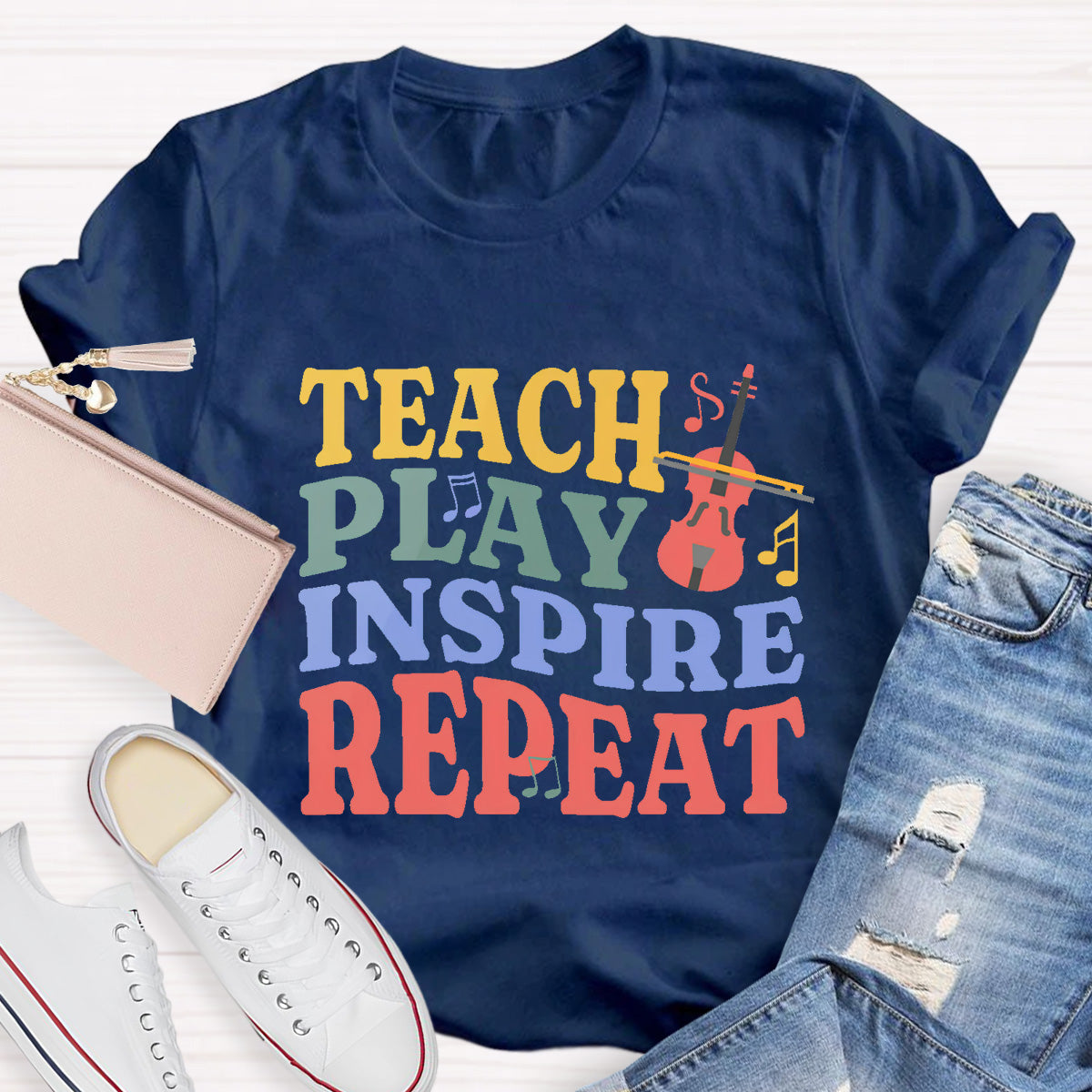 Teach Play Inspire Repeat Teacher T-Shirt