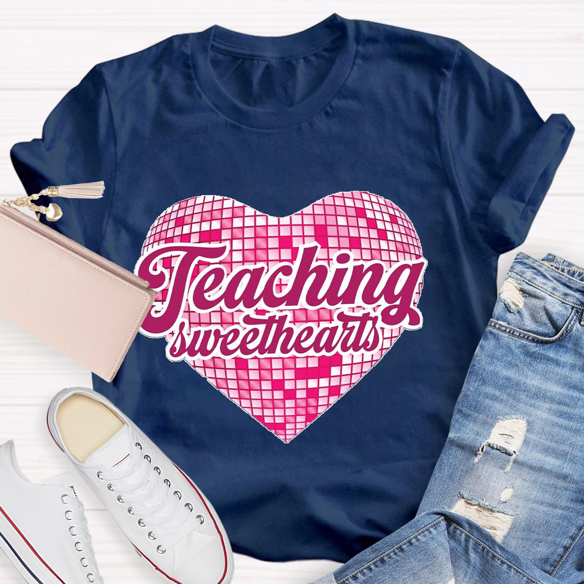 Teaching Sweethearts Pink Plaid Heart T-Shirt