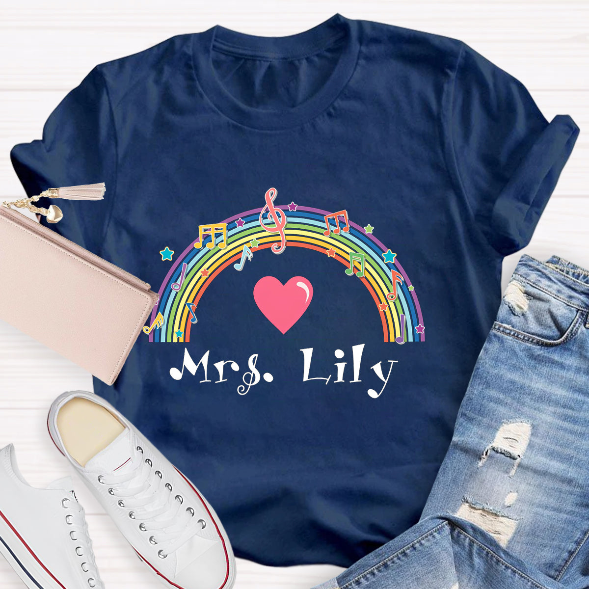 Personalized Music Teacher Name Rainbow T-Shirt