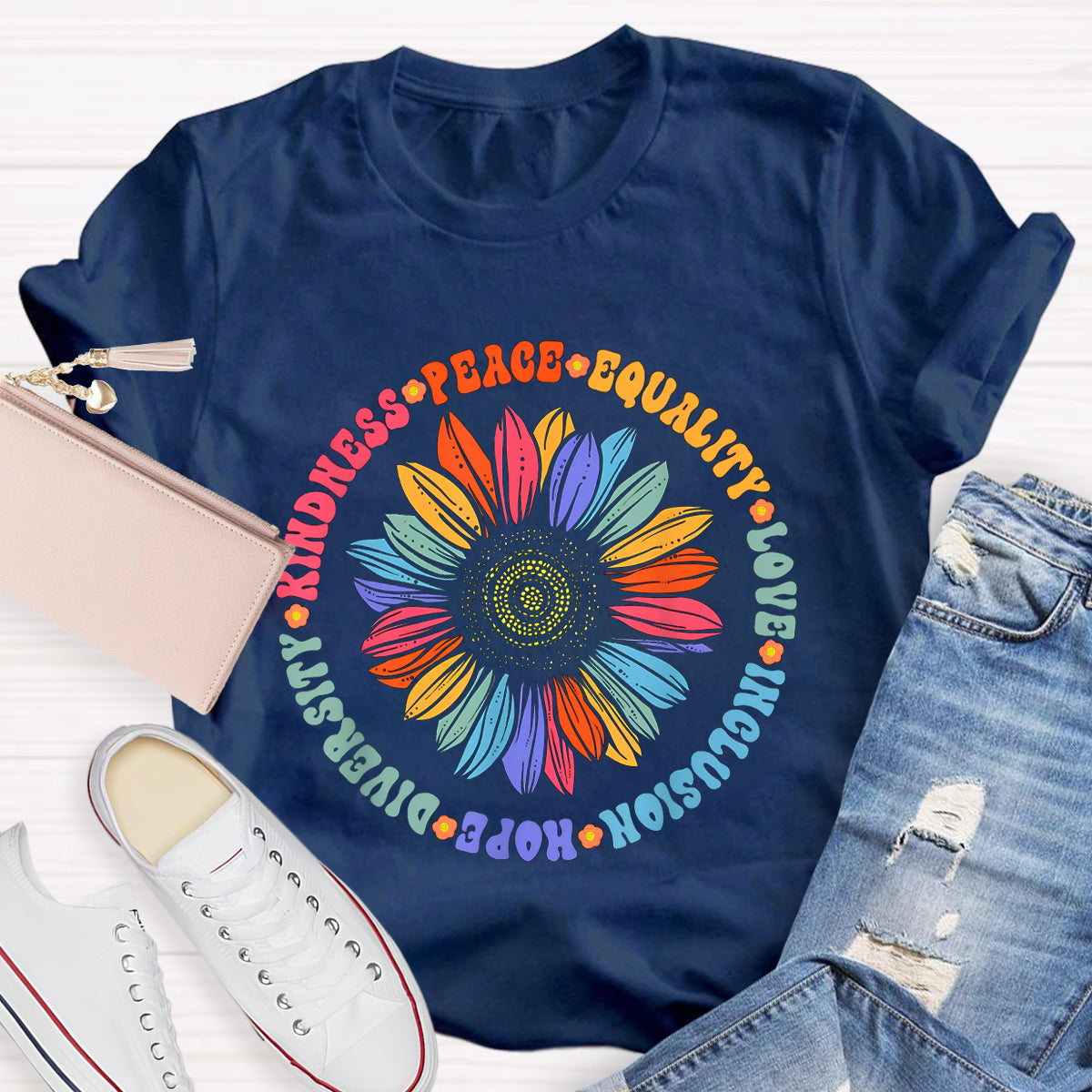 Kindness Peace Hope Sunflower Teacher T-Shirt