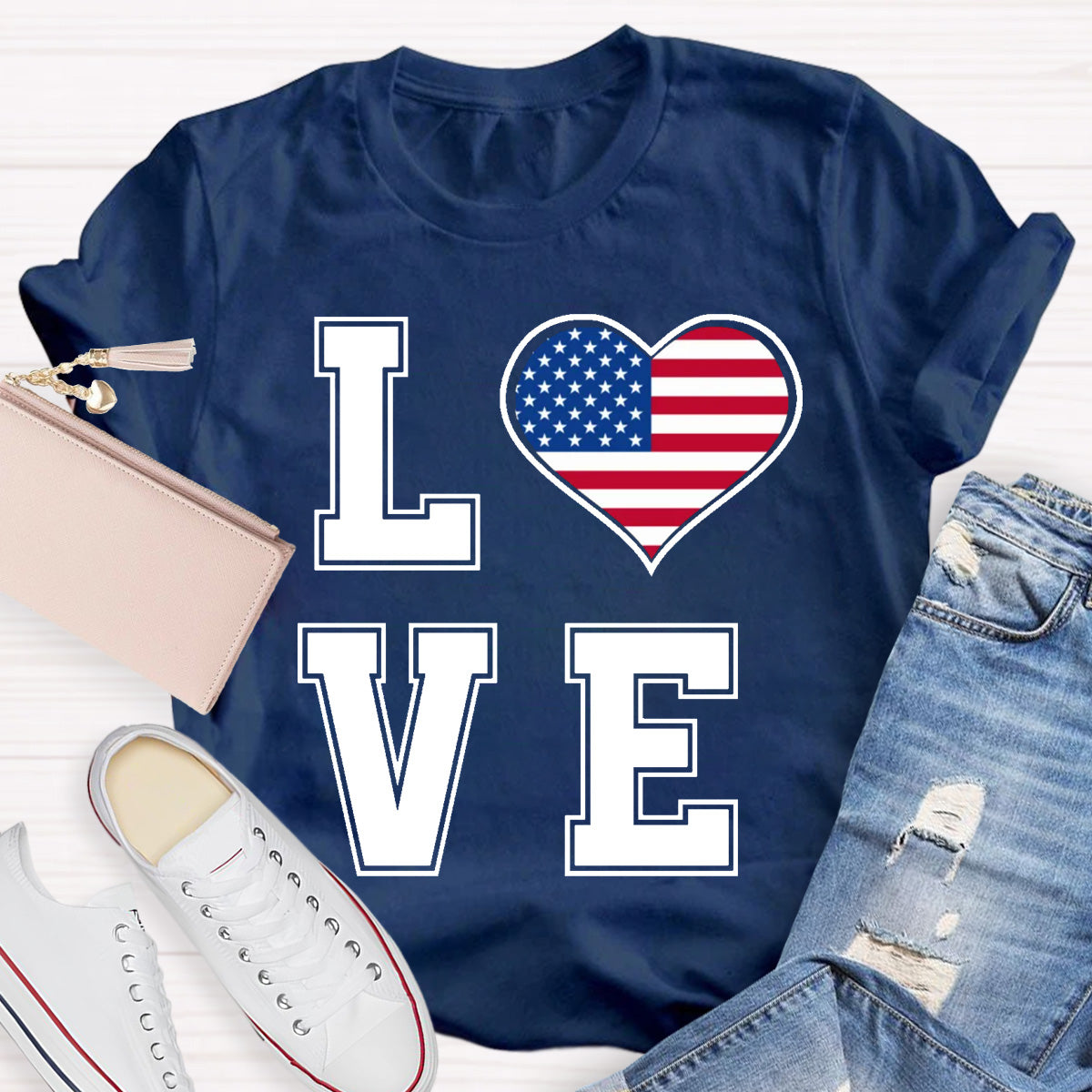 American Flag Love Teacher T-Shirt