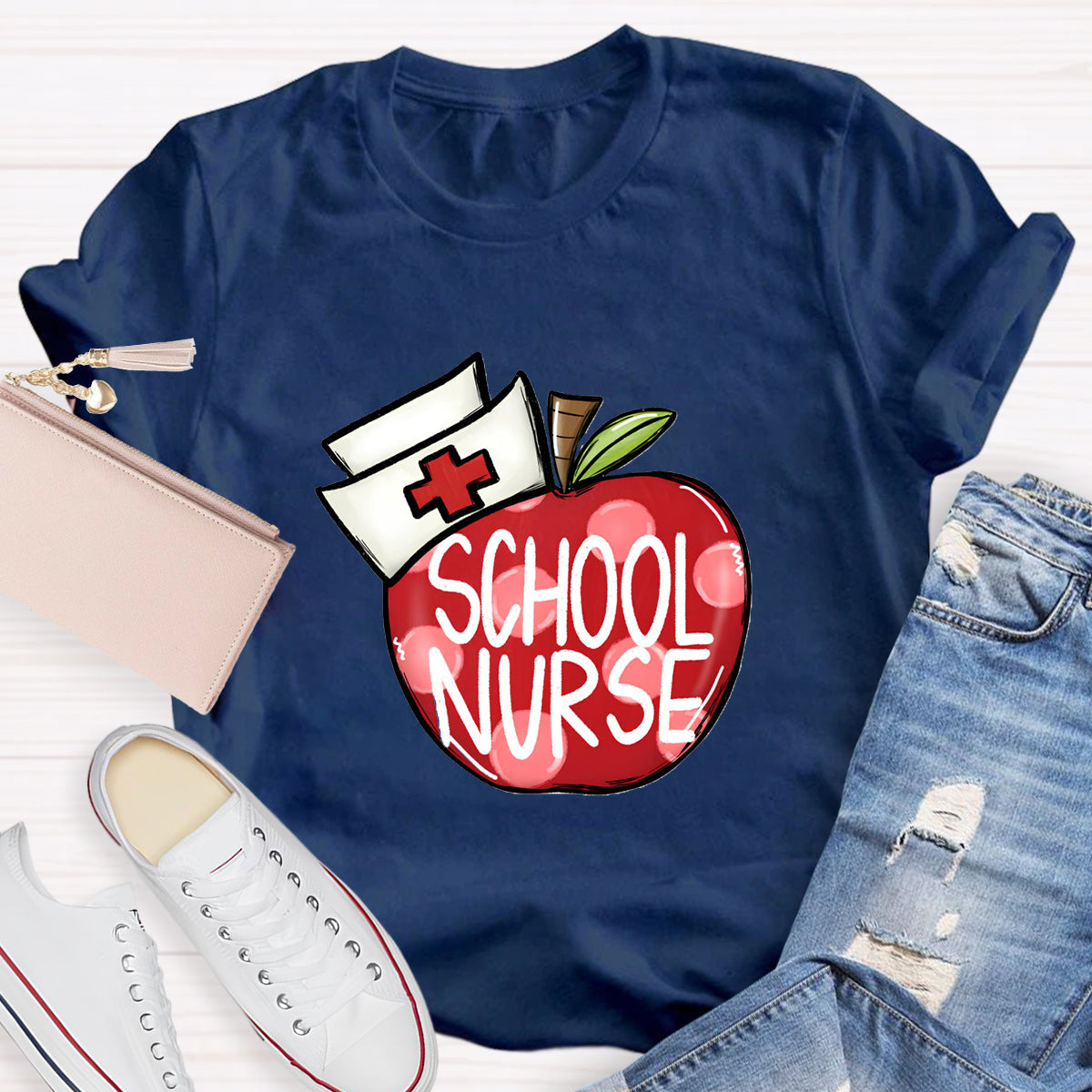 School Nurse Hat With Apple T-Shirt