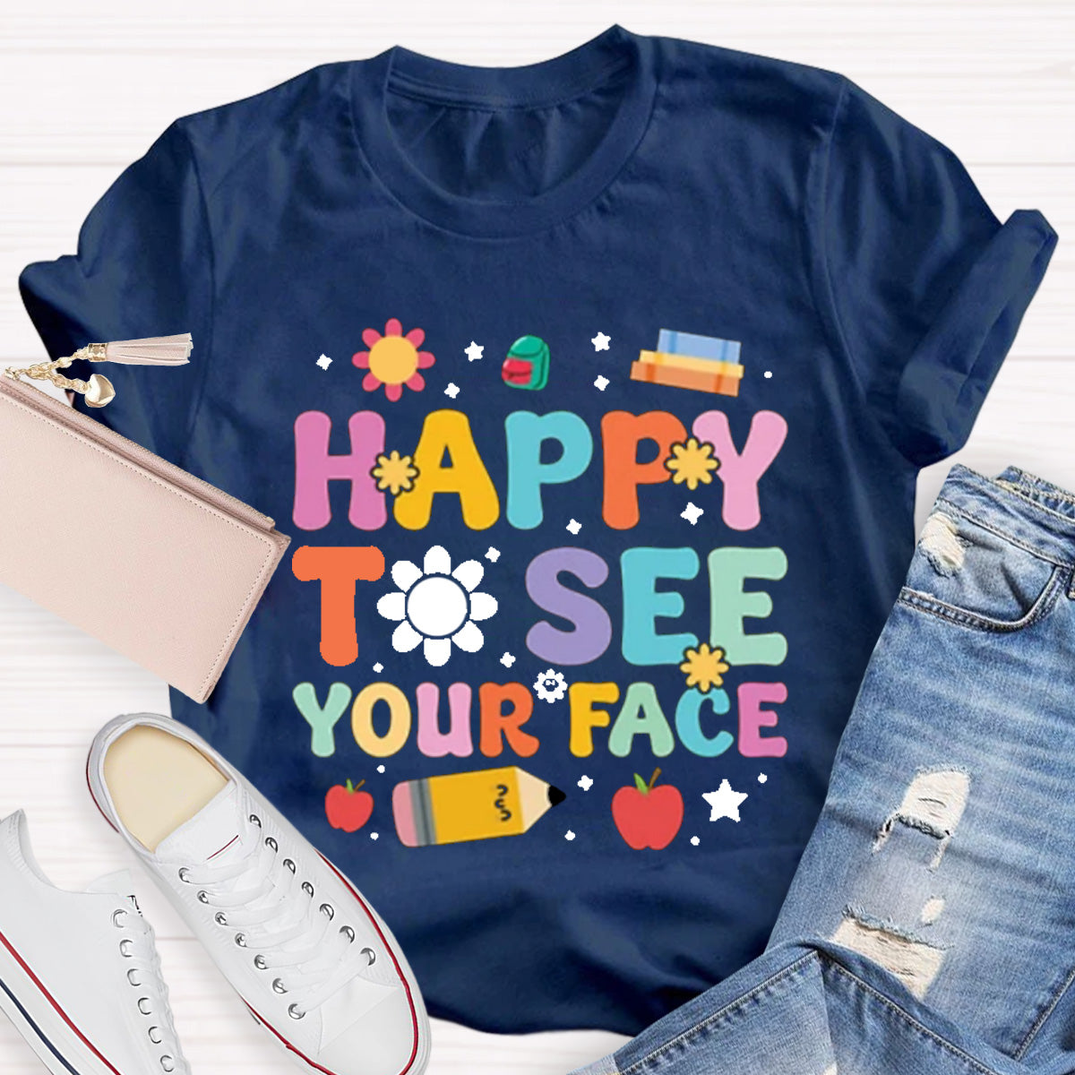 Happy To See Your Face Red Apple Teacher T-Shirt