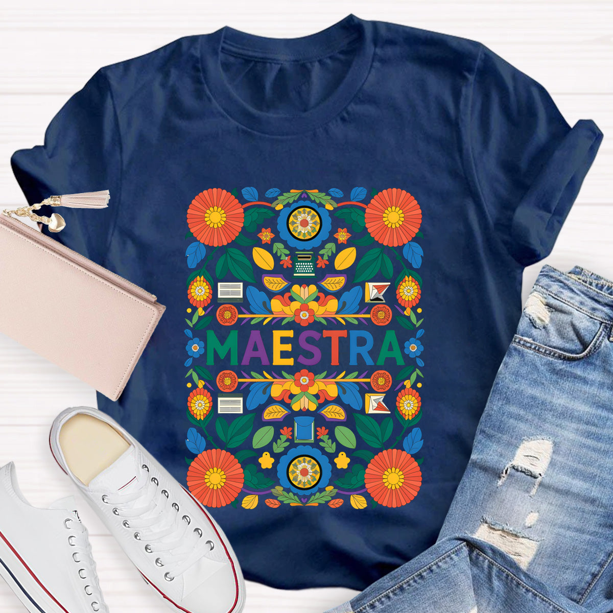 Vintage Floral Maestra Teacher T-Shirt