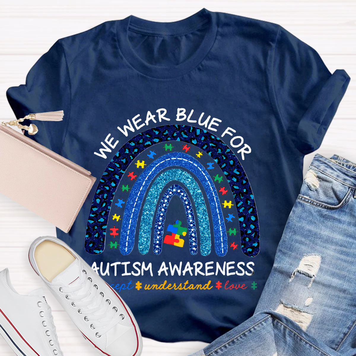 We Wear Blue For Autism Awareness Teacher T-Shirt