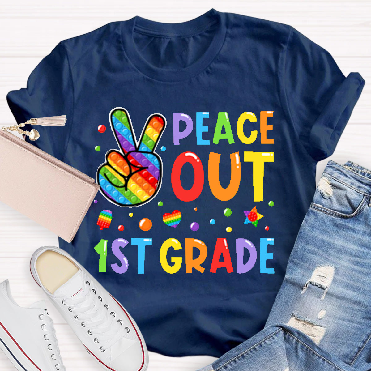 Personalized Grade Peace Out  Teacher T-Shirt