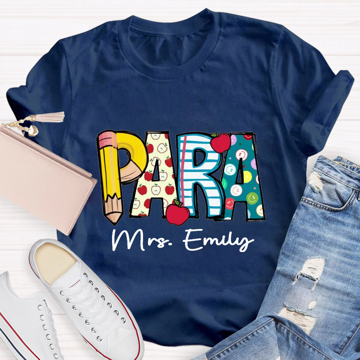 Personalized Para Teacher Name Apple Teacher T-Shirt