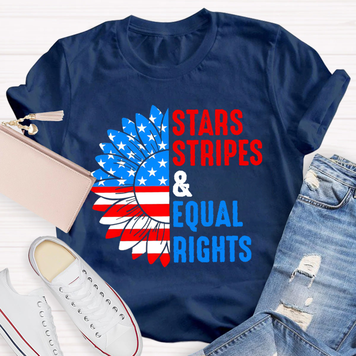 Stars Stripes And Equal Rights Sunflower Teacher T-Shirt