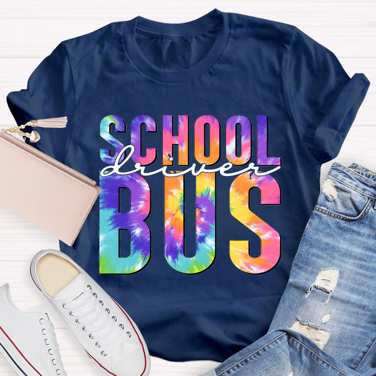Colorful Printed School Bus Driver T-Shirt