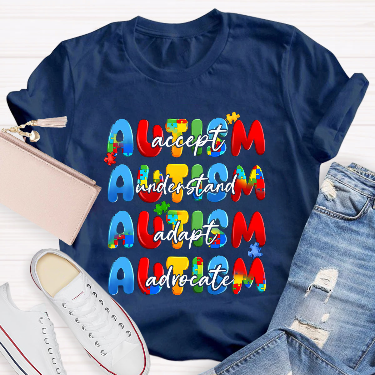 Autism Accept Advocate Adapt Teacher T-Shirt