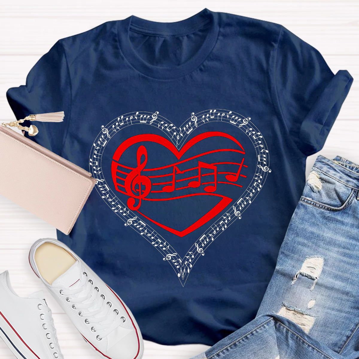 Red Heart Music Teacher T-Shirt