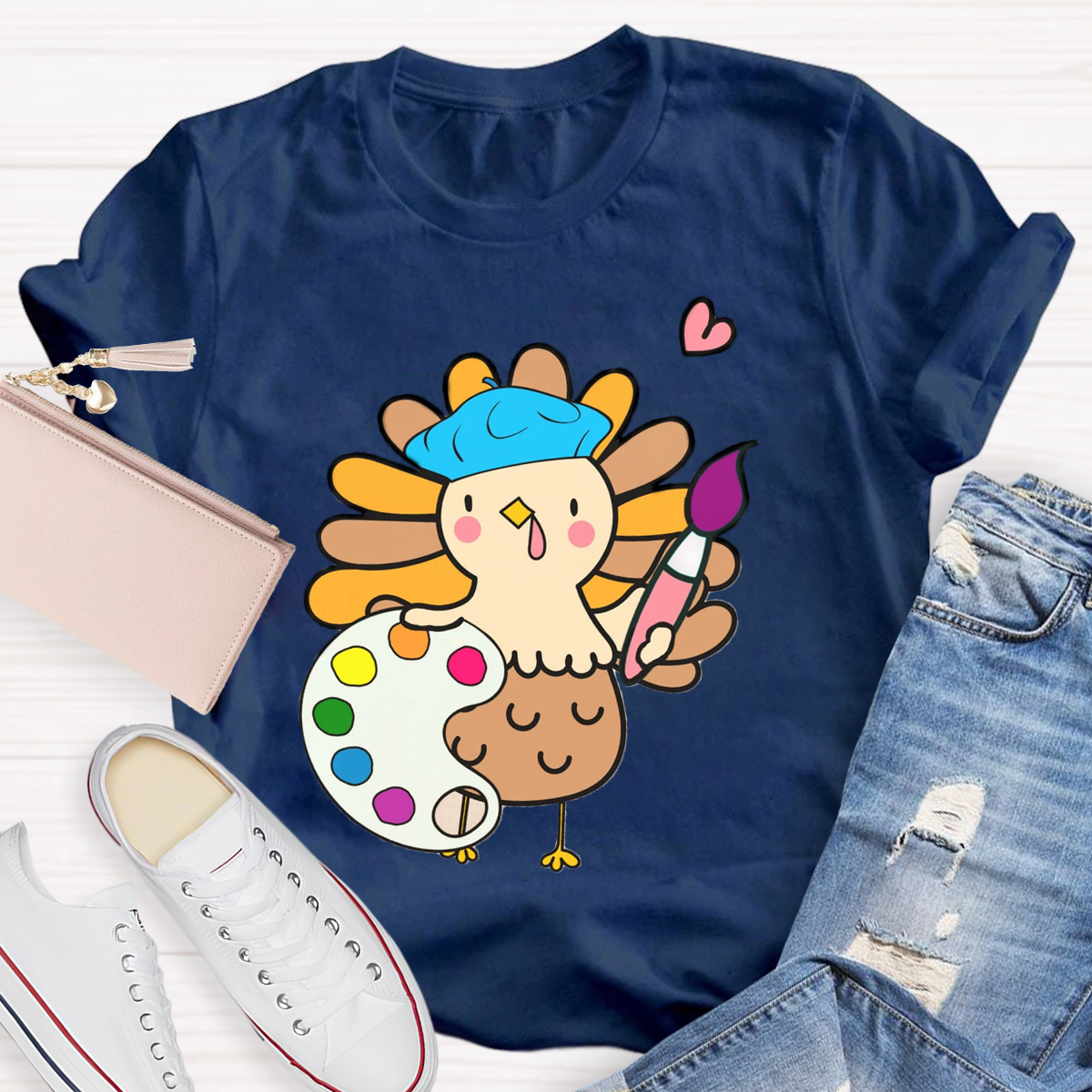 Art Teacher Thanksgiving Turkey Artist T-Shirt