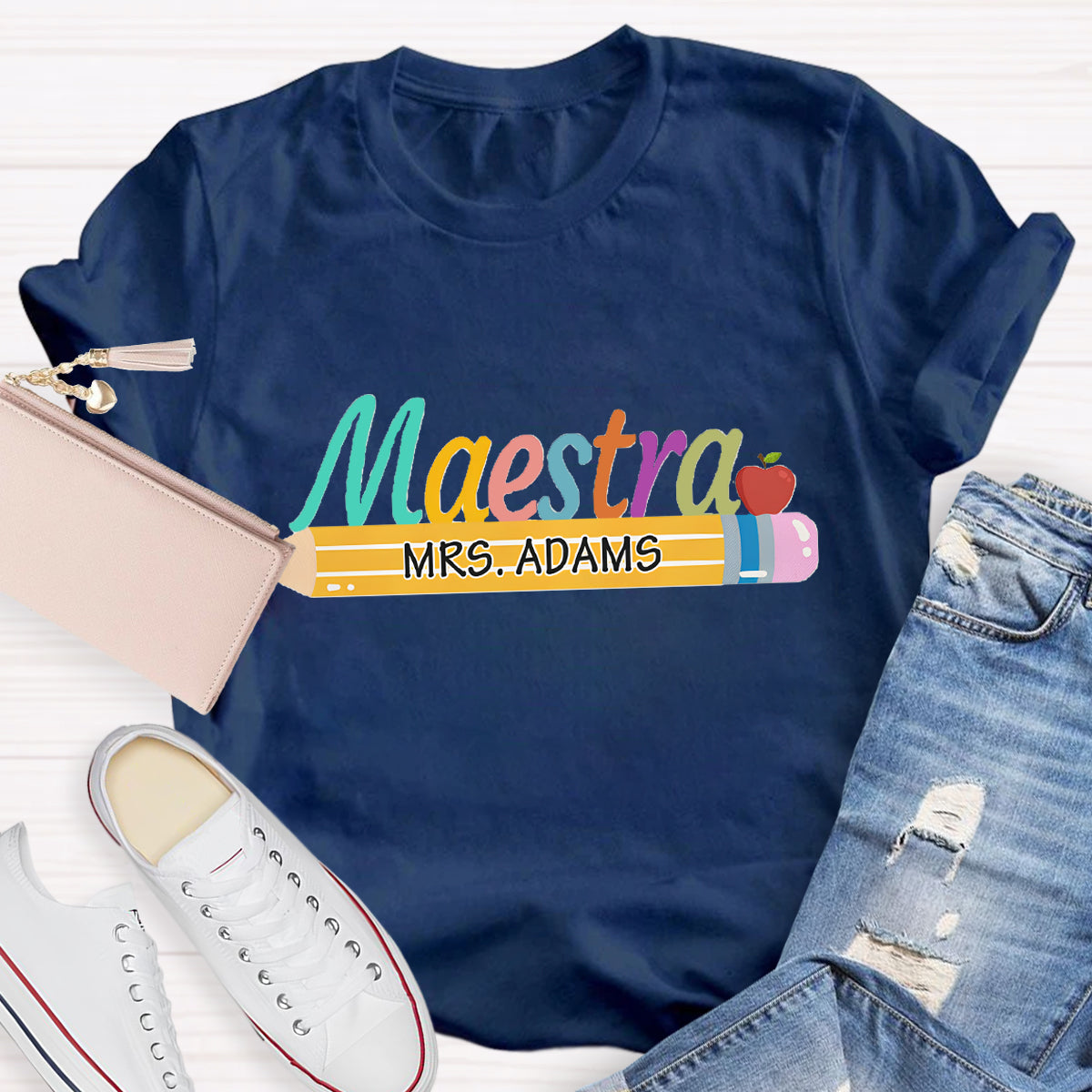 Personalized Maestra Teacher Name  Mrs.Adams Teacher T-Shirt