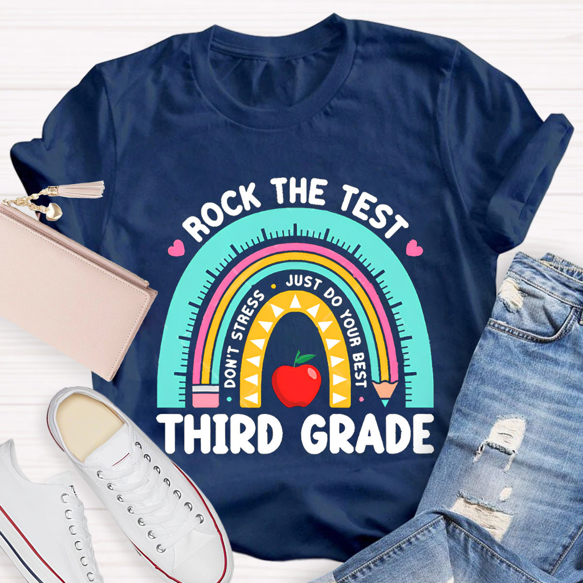 Personalize Grade Rock The Test Apple Teacher T-Shirt