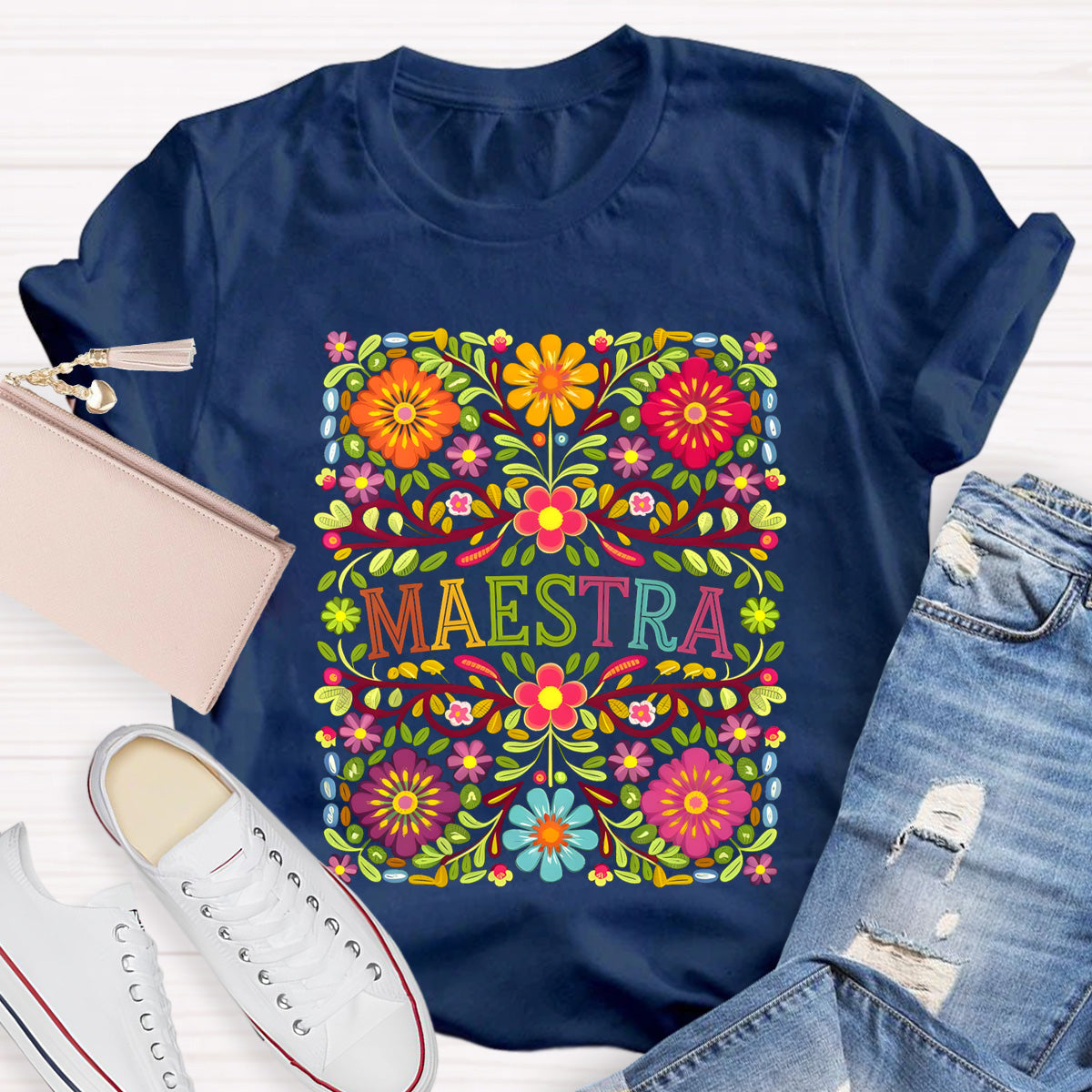 Vintage Floral Maestra Bilingual Teacher T-Shirt