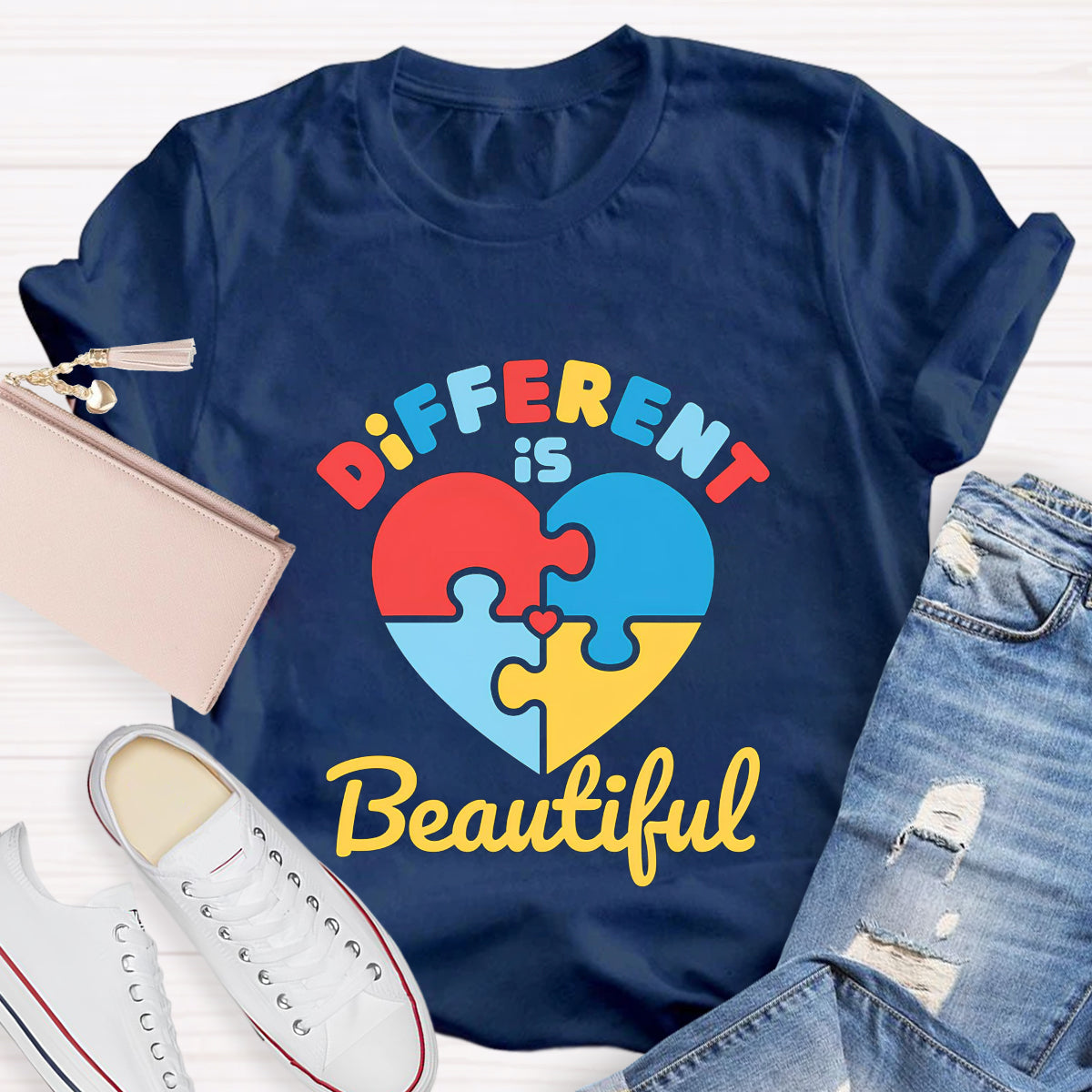 Different Is Beautiful Colorful Heart Teacher T-Shirt