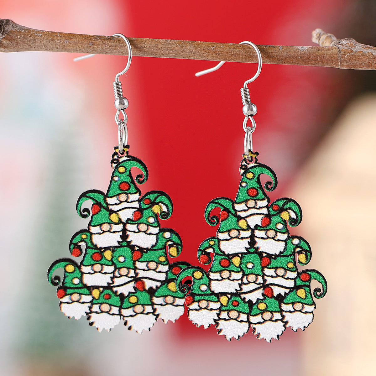 Lighted Gnome Christmas Tree Pendant Earrings