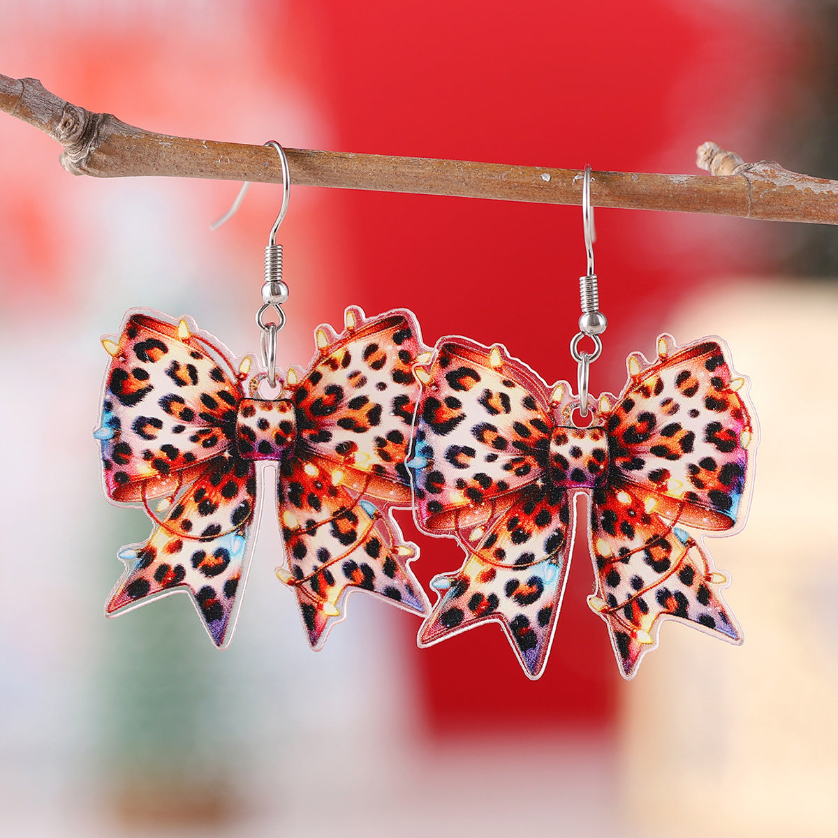 Illuminated Leopard Print Bow Drop Earrings