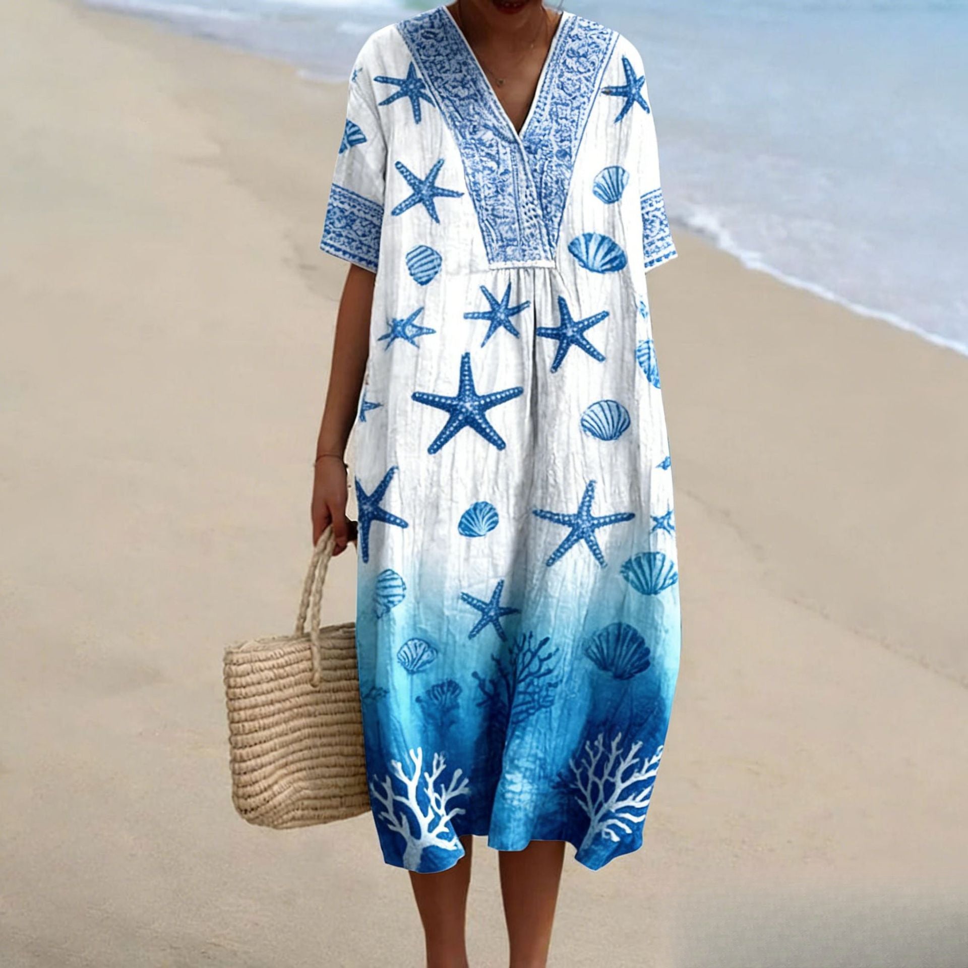 Starfish Coral  Teacher V-neck Resort Dress
